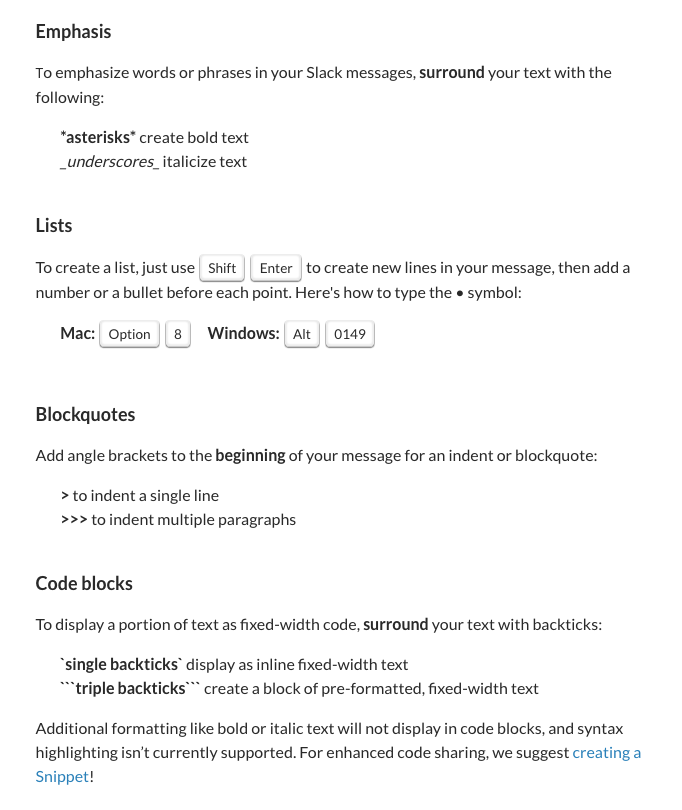 Formatting in Slack
